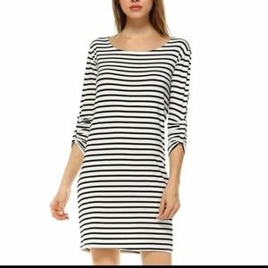 Elain & J Striped 3/4 Tabbed Sleeve Midi